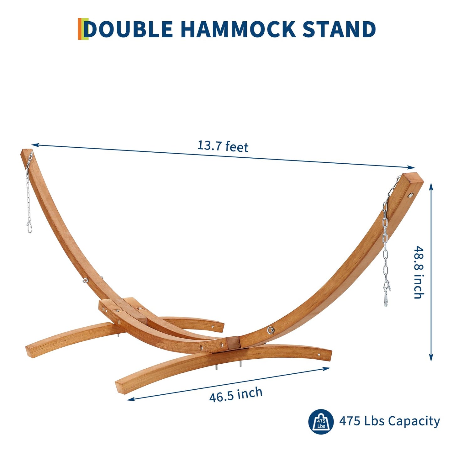 Festisoul Curved Wooden Hammock Stand, Heavy Duty 475 LBS Weatherproof Hammock Frame, Adjustable Height Stand for 9-13FT Hammocks, Indoor/Outdoor Patio Hammock Stand with Chains & Carabiners