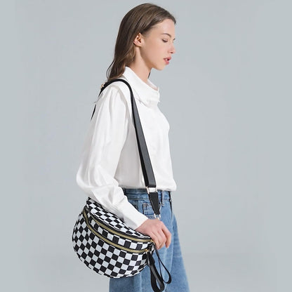 Nylon Crossbody Bags Bum Bag for Women Large Sling Bag Purse with Adjustable Strap（Black）
