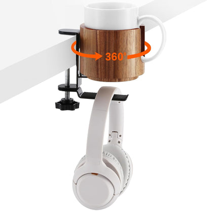 Nnewvante 2 in 1 Desk Cup Holder, 360° Rotating Headphone Hanger and Anti-Spill Cup Holder for Gaming Desk Accessories