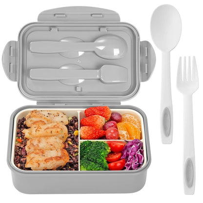 Bento Boxes for Adults - 1100 ML Bento Lunch Box Container For Kids With Spoon & Fork - Durable Perfect Size for On-the-Go Meal, BPA-Free and Food-Safe Materials(Grey)