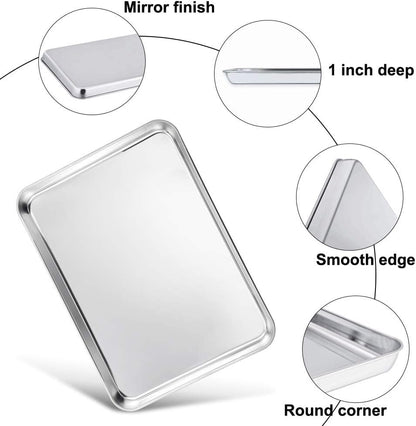 TeamFar Baking Sheet Set - 4 Stainless Steel Cookie Trays, Non-Toxic, Rust-Free, Easy Clean | 16/12.5/10/9.3 Inch