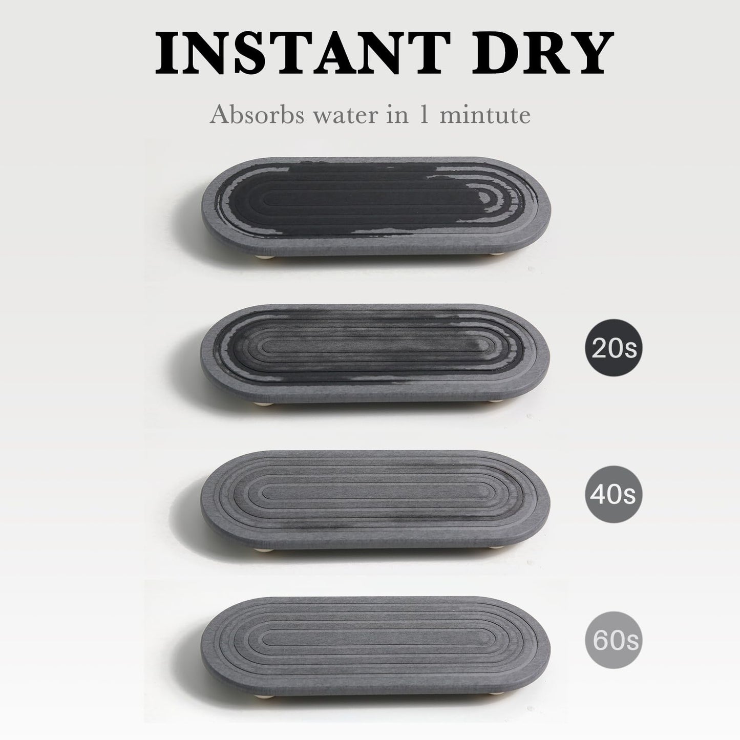 RIOMZY Instant Dry Sink Caddy Organizer – Water Absorbing Stone Tray for Kitchen Bathroom Countertop, Fast Drying Sink Caddy (with Wooden Feet and Natural Loofah, Gray)