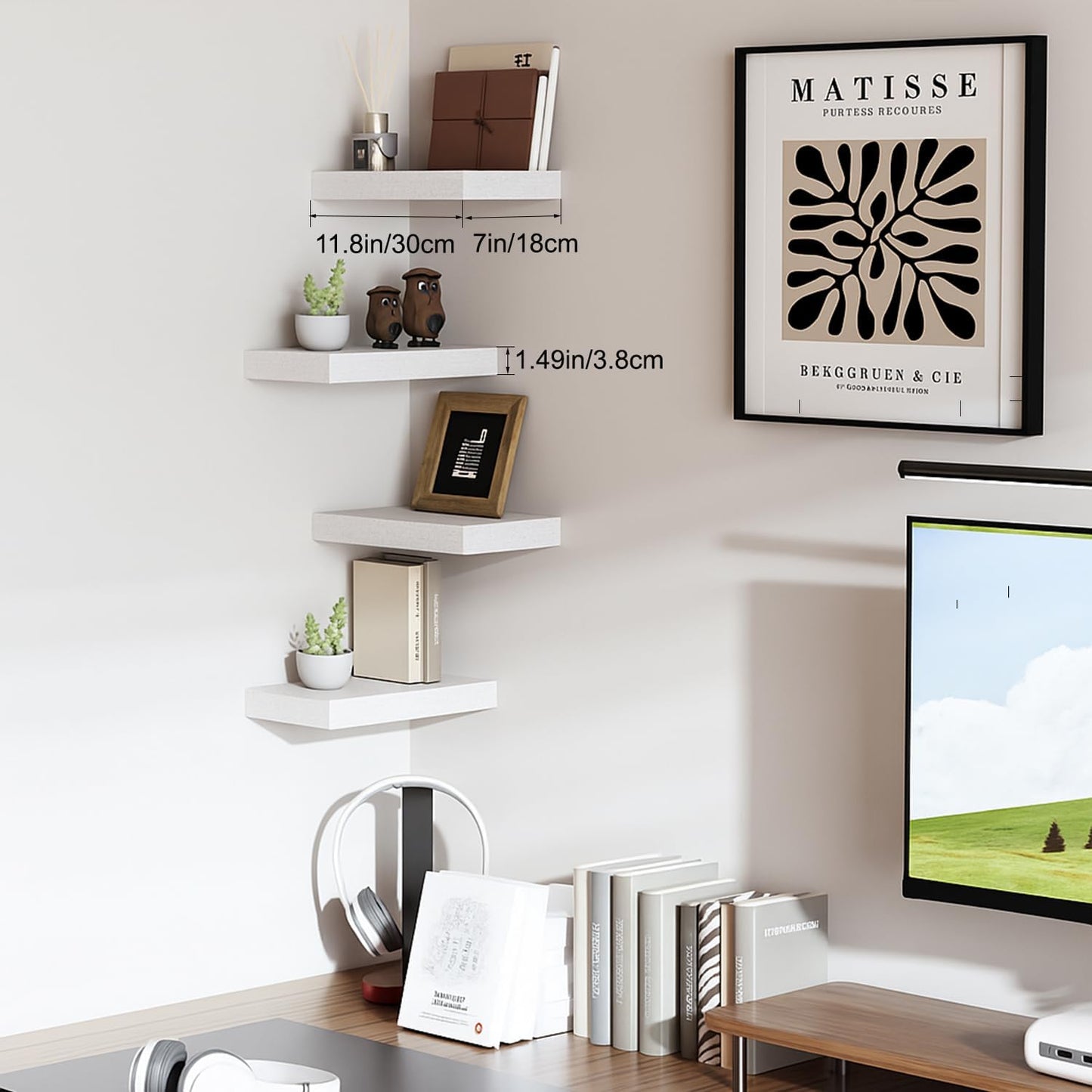 12x7x1.5 Set 2 Floating Shelves for Wall White Shelves Bathroom, Bedroom and Living Room, Wall Shelves & Book Shelf