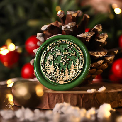 3D Vintage Christmas Wax Seal Stamp Kit - Snowflake Snowman Xmas Tree Elk Designs with 3 Copper Brass Heads and 1 Wooden Handle for Envelope & Gift Wraps