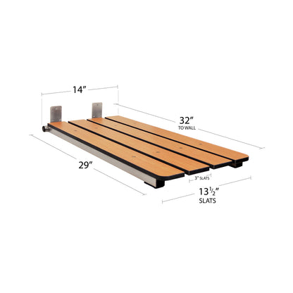 Seachrome Hermosa 32" x 13.5" Back Wall-Mount Folding Teak Tub Seat with 3" Slats