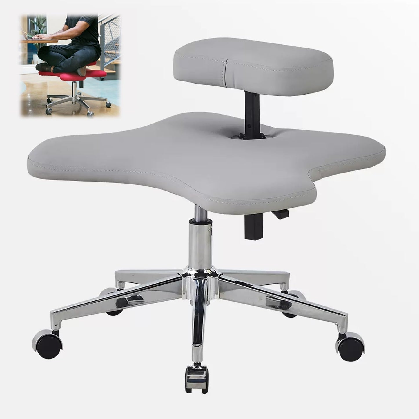 GenSDH Kneeling Chair, Home Office Desk Chair, Ergonomic Posture Chair with Padded Cushion, Cross Legged Office Chair, Meditation Chair for Home and Office,Grey-One Size