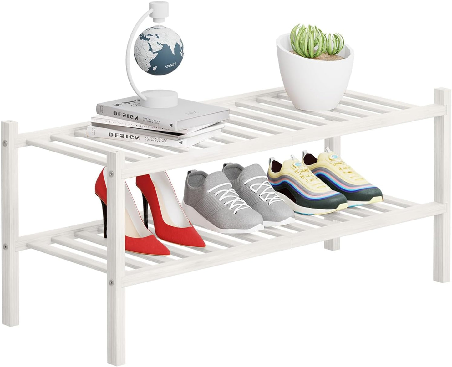 2 Closet, Bathroom27 x11 x13 2 Tier Bamboo Shoe Rack Storage Organizer for Multifunctional Stackable Free Standing Shoe