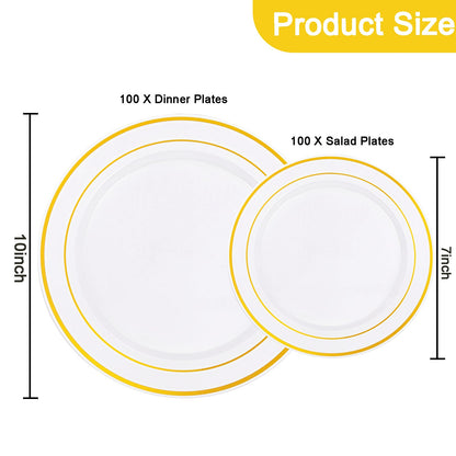 I00000 200 Pcs Gold Plastic Plates - Disposable Party Plates Include 100 Dinner Plate and 100 Elegant Dessert Plate Perfect for Party, Holiday, Wedding & Birthday