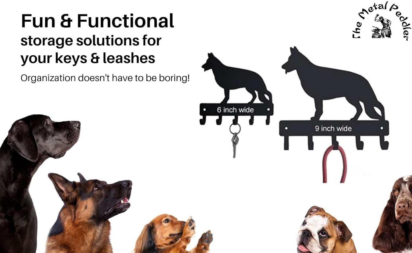 Basset Hound Key Holder & Leash Hanger, Large 9 inch Wide with 5 Hooks, Made in USA