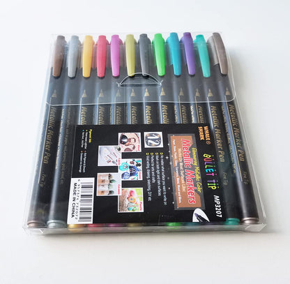 Wax Seal Pen Kit, PORXFLY 12 Pieces Metallic Marker Pens for Wax Seal Stamp Decorate,Suitable for Stamp Makers,Arts and Crafts, DIY Projects, Scrap Books