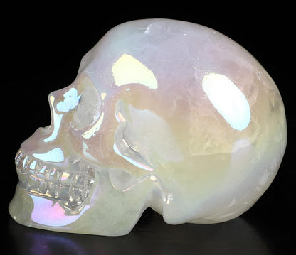 Skullis 2.0" Rainbow Aura Quartz Rock Crystal Skull, Hand Carved Gemstone Fine Art Sculpture, Reiki Healing Stone Statue.1636