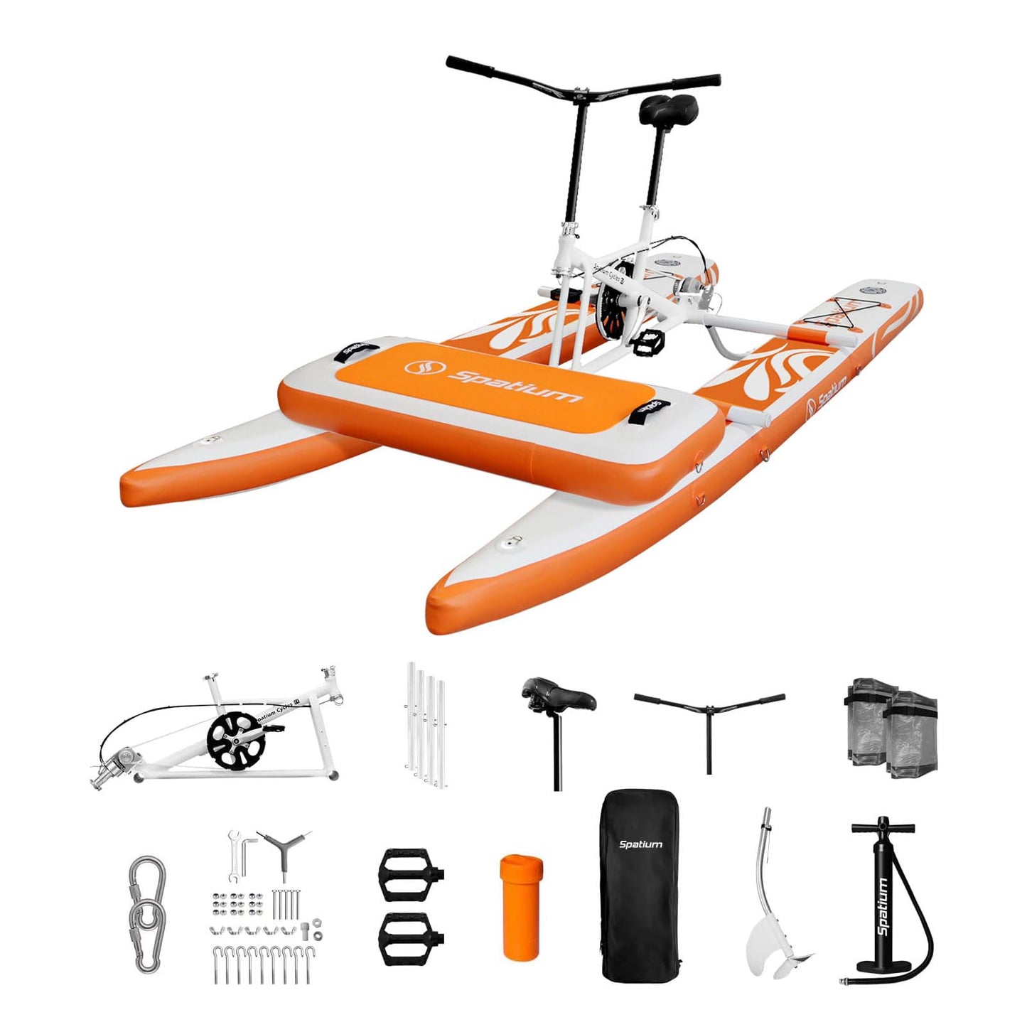 Spatium Inflatable Water Bike for Lake 2.0 Water Bicycle Pedal Bikes for Water Inflatable Pontoon Boat Fishing Kayak fo Sea/Pool+Mat/Orange Color