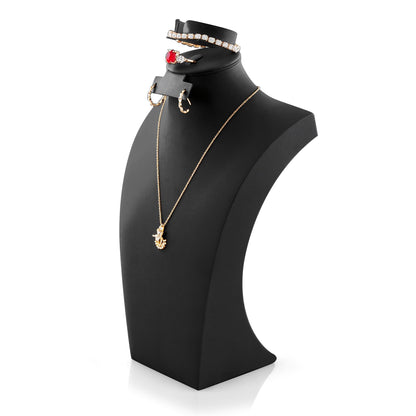 Homeanda Necklace Display Bust, PU Leather Jewelry Display Stand for Vendors, Jewelry Bust Display for Necklace, Bracelets, Earrings, Rings (Black-11.8"x6.7")