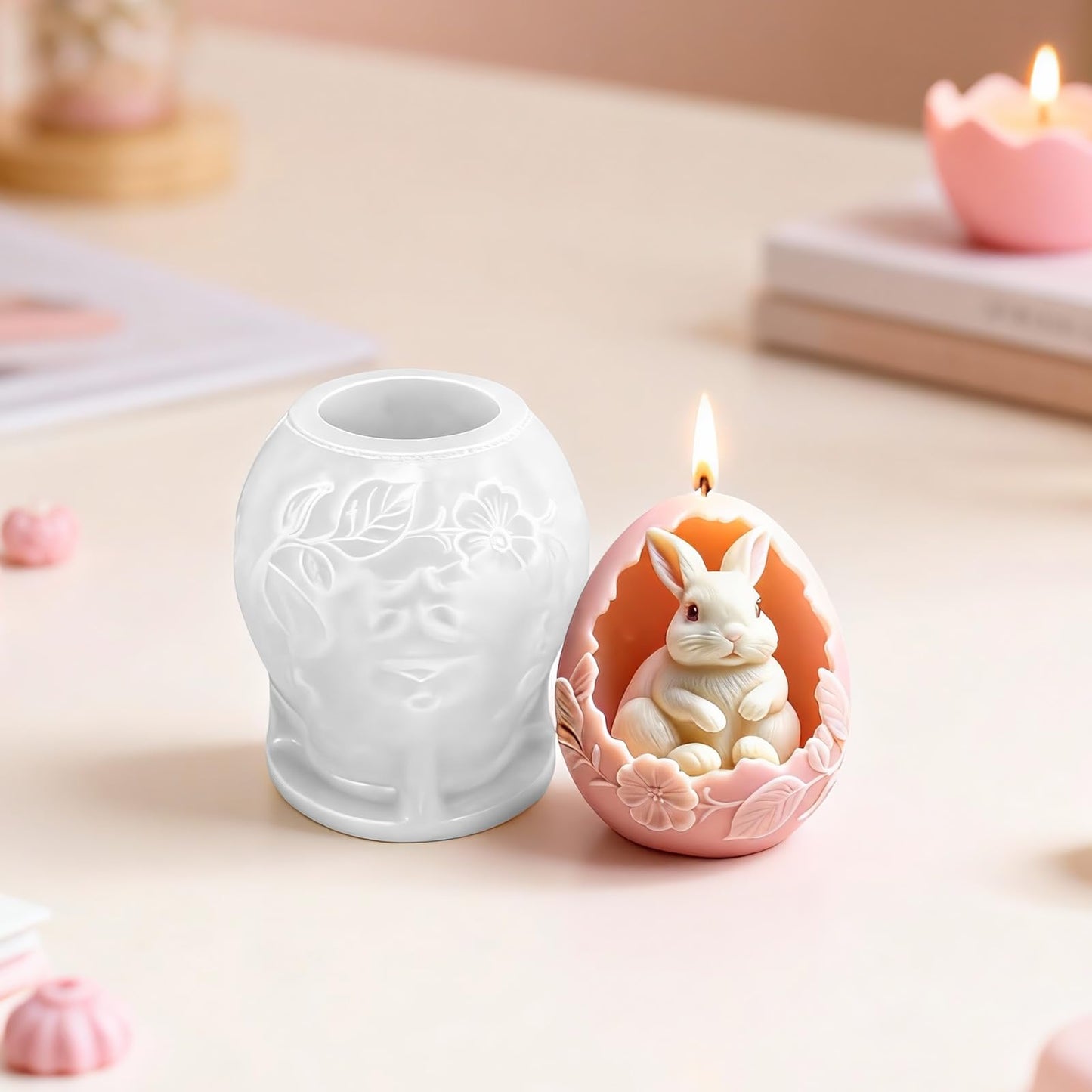 Rabbit Egg Candle Mold, Cute Easter Bunny Silicone Molds for Candle Making Aromatherapy & Handmade Wax Soap, Epoxy Resin Casting Molds for DIY Resin Craft, Perfect for Easter Home Decor