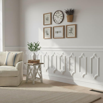 WPKUSC041P032 94 1/2"L (Adjustable 32"H to 36"H) Ashford Scalloped Panel Traditional Wainscot Paneling Kit