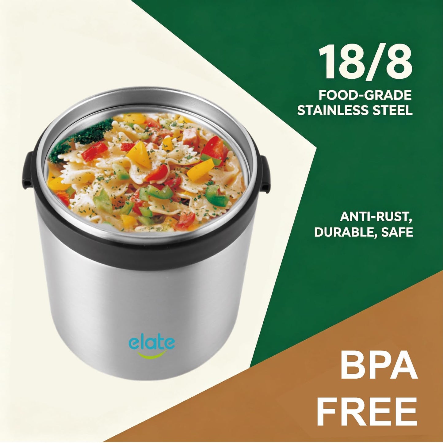 Elate 2-Quart/64oz Camp Crock Thermos for Hot/Cold Food, Wide-Mouth Thermal Container, Stainless Steel Vacuum-Insulated Jar, Portable Lunch Pot for Outdoor Adventure, Camping, Picnics, Trips, Potlucks