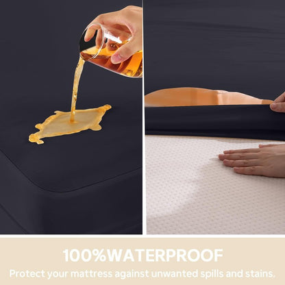 QUWOU Twin XL Mattress Protector Waterproof (8”-10”Depth) – Premium Zippered Mattress Encasement Bed Cover, Noiseless Breathable Machine Washable Six-Sided Mattress Cover for Bed, Black