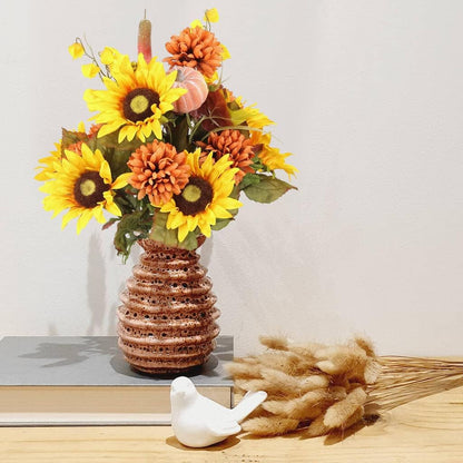 Admired By Nature 18 Stems Artificial Mums Sunflowers Zinna Silk Flowers for Home Office Wedding Decoration, Gold