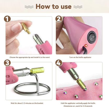 Hotfix Applicator 7-in-1 Rhinestone Setter Hot Fix Wand Bedazzler Kit Tool Set for Crafts Shoes Clothes Fabric Clothing(Pink)