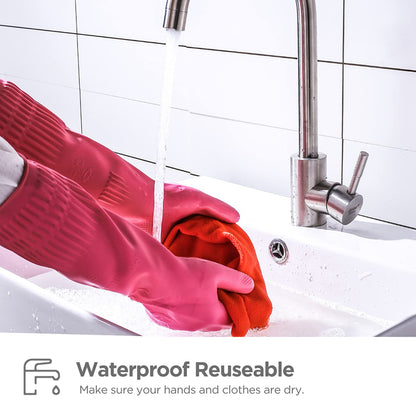 IUCGE Rubber dishwashing gloves 3 Pairs for kitchen,Cleaning washing dish gloves long for household reuseable durable.(Large,Multicolor)