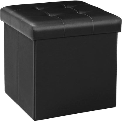 12.6"X12.6"X12.6" B FSOBEIIALEO Folding Storage Ottoman Cube Footrest Faux Leather for Living Room Seat Chest Black
