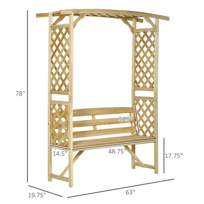 NAAMOTOMOX Patio Garden Arbor with Bench, Wooden Outdoor Bench w/Pergola, Side Trellis for Vines & Climbing Plants, 2-Person Outdoor Wood Seating for Patio, Backyard, Parks
