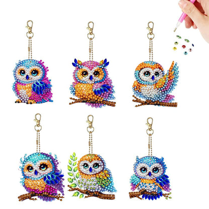 YUE ZHE 6 PCS Owl Diamond Painting Keychains Owl Diamond Art Kits for Adults Double Sided DIY 5D Painting for Adults Beginners DIY Crafts Decor