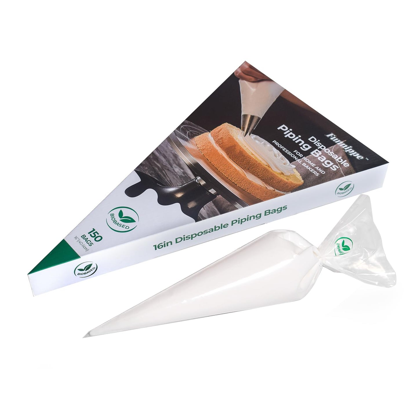 Funnippe Biobased Disposable Piping Bags 16 Inch, Eco-Friendly Cake Decorating Pastry Bags, Anti-Burst, Pack of 150