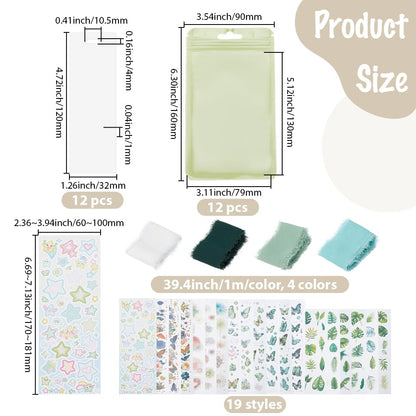 BEAMARKER Bookmark Making Kit 12Pcs Clear Acrylic Bookmark Blanks with 19 Sheets Flower Butterfly Star Theme Stickers 4m Green White Ribbon and 12 Gift Bags for DIY Crafts Green Theme