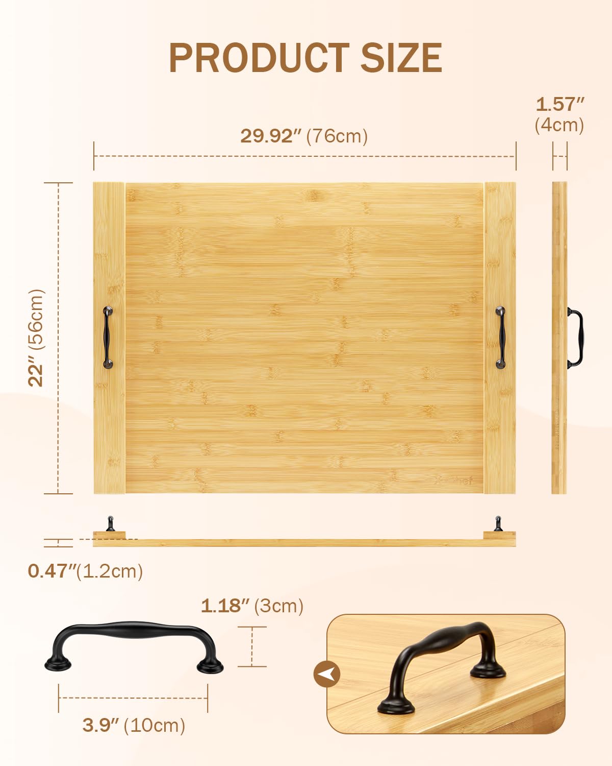 Noodle Board Stove Cover, X-Chef 30 x 22" Bamboo Cutting Board Stove Top Cover with Handles, for Electric Stovetop, Gas Burners, Sink Cover, RV (Wooden)