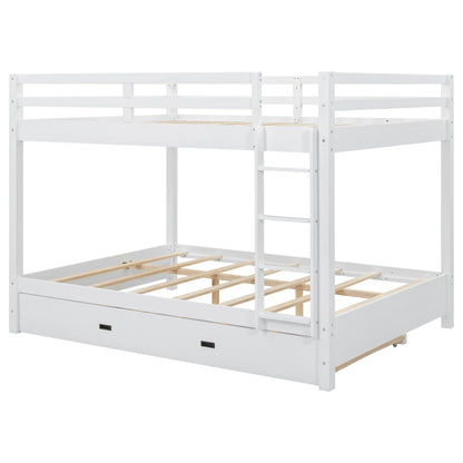 Bellemave Queen Over Queen Size Bunk Bed with Trundle for Kids/Adults,Solid Wood Bunk Bed Frame Queen Size with Ladder & Safety Guardrails,White