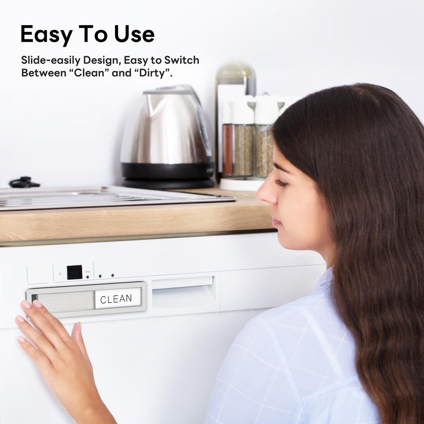 KitchenTour Dishwasher Magnet Clean Dirty Sign, Premium Stainless Steel Clean Dirty Magnet for Dishwasher Funny, Strong Magnet Non-Scratch Dishwasher Sign Kitchen Decor and Accessories