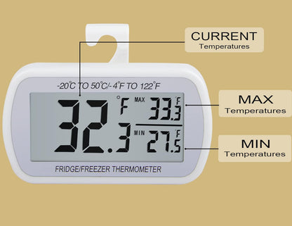 AEVETE Waterproof Digital Refrigerator Thermometer, Large LCD Freezer Room Thermometer with Magnetic Back