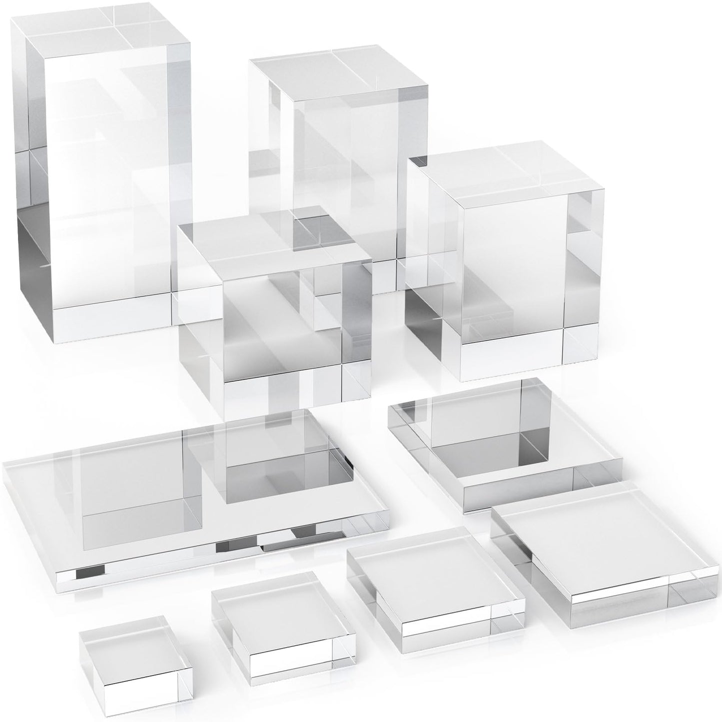 Marsui 10 Pcs Acrylic Cubes for Display Product Photography Props Transparent Acrylic Block Set for Boutique Jewelry Cosmetic Crafts Closet Show(Square, 10 Sizes)