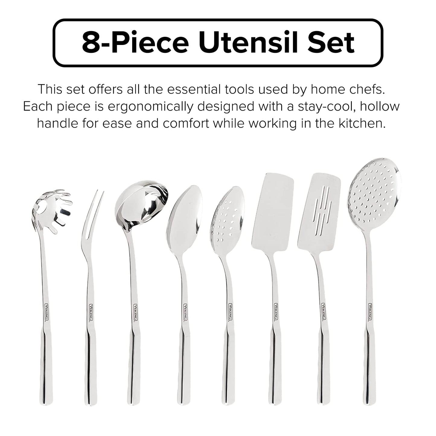 Viking Culinary 3-Ply Stainless Steel Hammered Copper Clad Cookware Set, 10 Piece, Oven Safe & Culinary 304 Stainless Steel Kitchen Utensil Set, Ergonomic Stay-Cool Handles