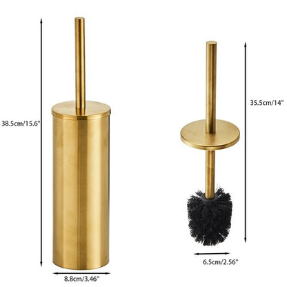 Brushed Gold Toilet Brush and Holder Set - Stainless Steel Toilet Bowl Scrubber with Replaceable Head & Splash Guard