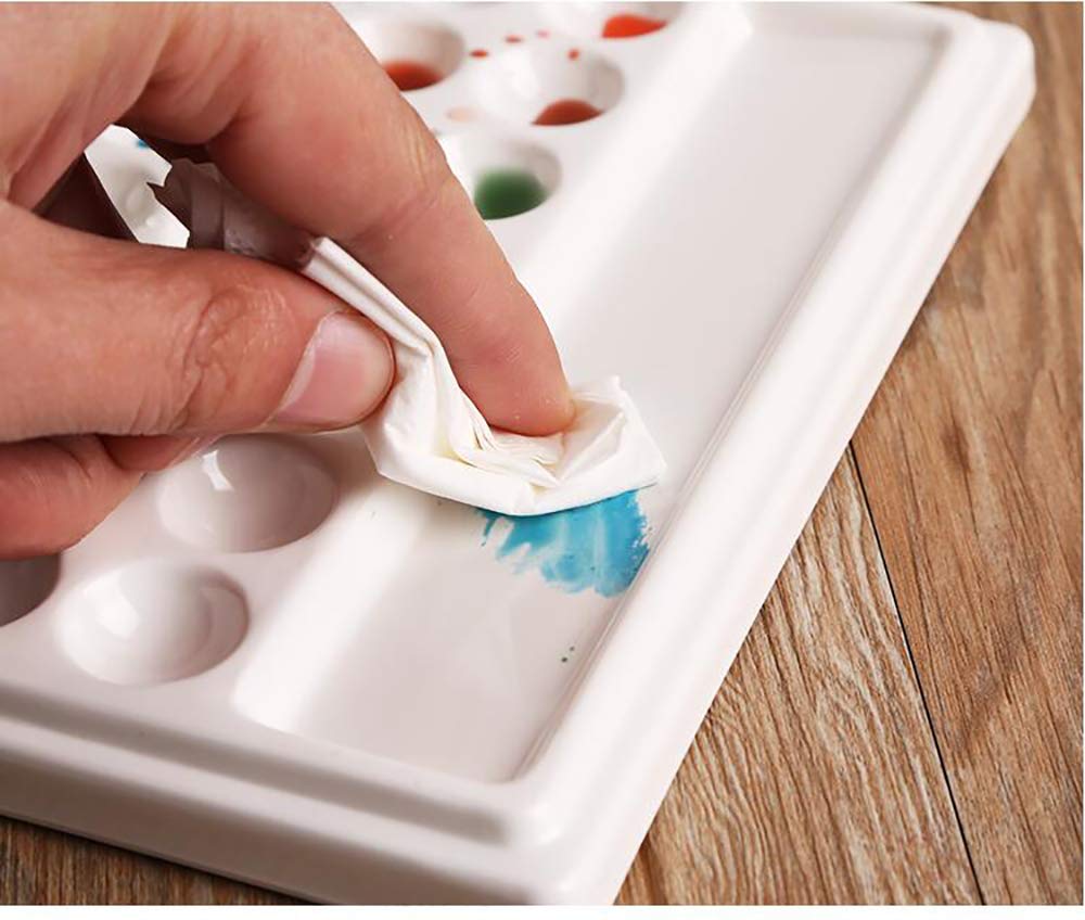 Jucoan 2 Pack 10-Well Ceramic Watercolor Paint Palette, 7-1/2 x 4-1/4 Inch Rectangle Porcelain Artist Paint Palette Mixing Tray for Watercolor, Gouache, Acrylic