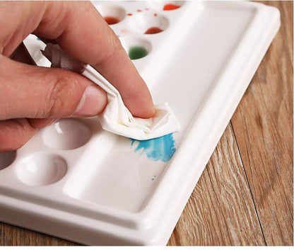 Jucoan 2 Pack 10-Well Ceramic Watercolor Paint Palette, 7-1/2 x 4-1/4 Inch Rectangle Porcelain Artist Paint Palette Mixing Tray for Watercolor, Gouache, Acrylic