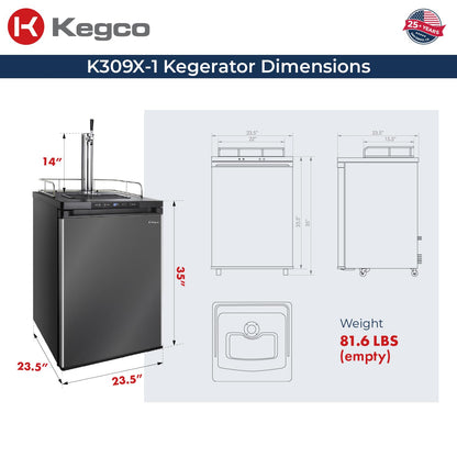 Kegco 3PK309X-1 Keg Dispenser, 1 Tap, Black Stainless Steel