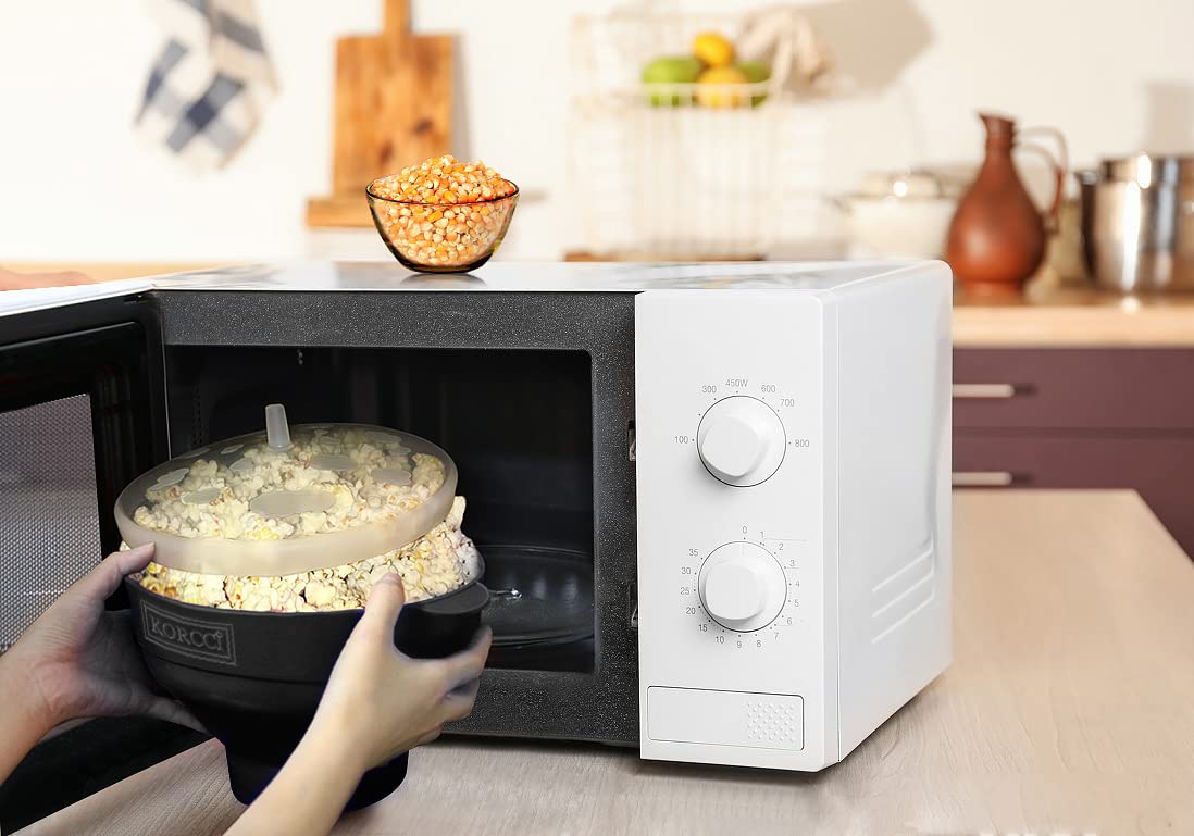 The Original Korcci Microwaveable Silicone Popcorn Popper, Microwave Popcorn Popper, Collapsible Microwave Popcorn Maker Bowl, No Oil Required, Use In Microwave, Dishwasher Safe (Blue)