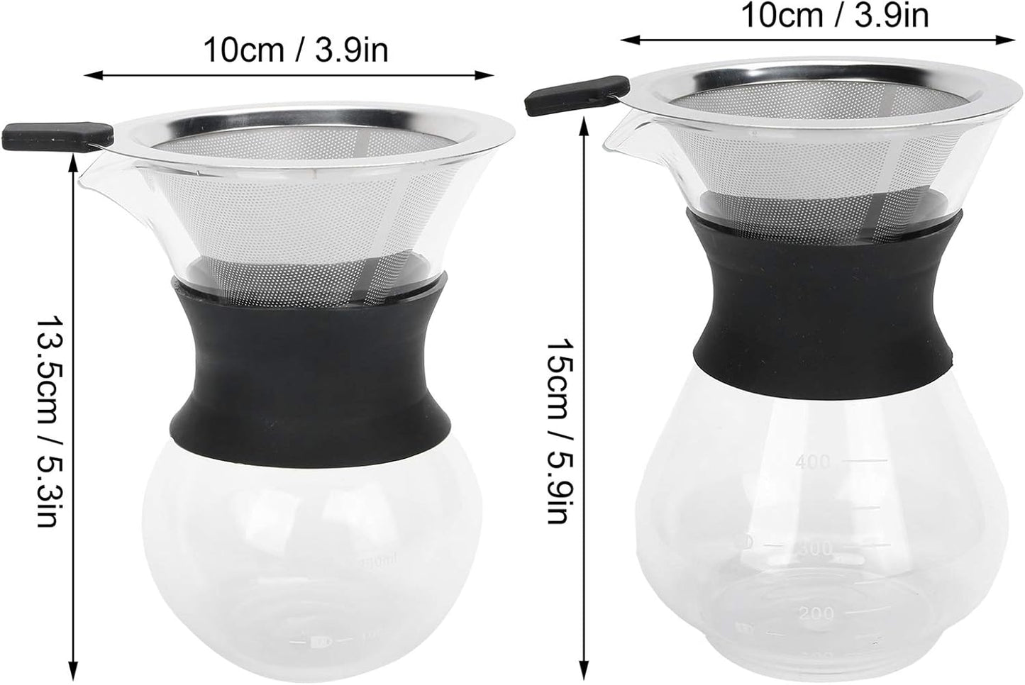 Fdit Reusable Glass Coffee Pot with Stainless Steel Filter, Manual Drip Coffee Maker Set (400ml)