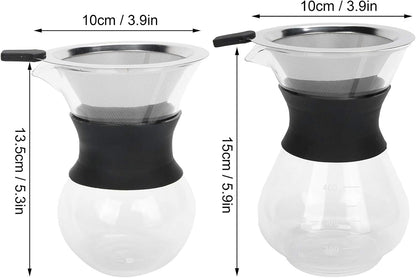 Fdit Reusable Glass Coffee Pot with Stainless Steel Filter, Manual Drip Coffee Maker Set (400ml)