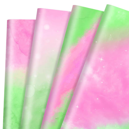 Pineraap 12 Sheets Pink and Green Wrapping Paper, Gradient Gift Wrap Paper Watercolor Gift Packing Paper for Girls Women Witch Themed Birthday Party DIY Crafts, 19.7 x 27.6 Inch