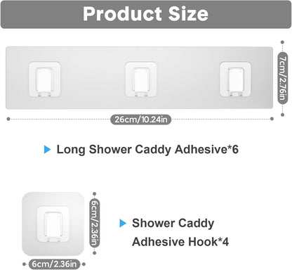 Skiennix Shower Caddy Adhesive Hooks - Strong Waterproof No-Drill Design | 10-Pack (Triple 6pcs + Single 4pcs)
