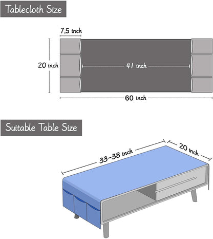 20" 60" Waterproof Coffee Table Cover, Rectangle Cotton Linen Coffee Table Cloth With Pockets And Tassel For Living