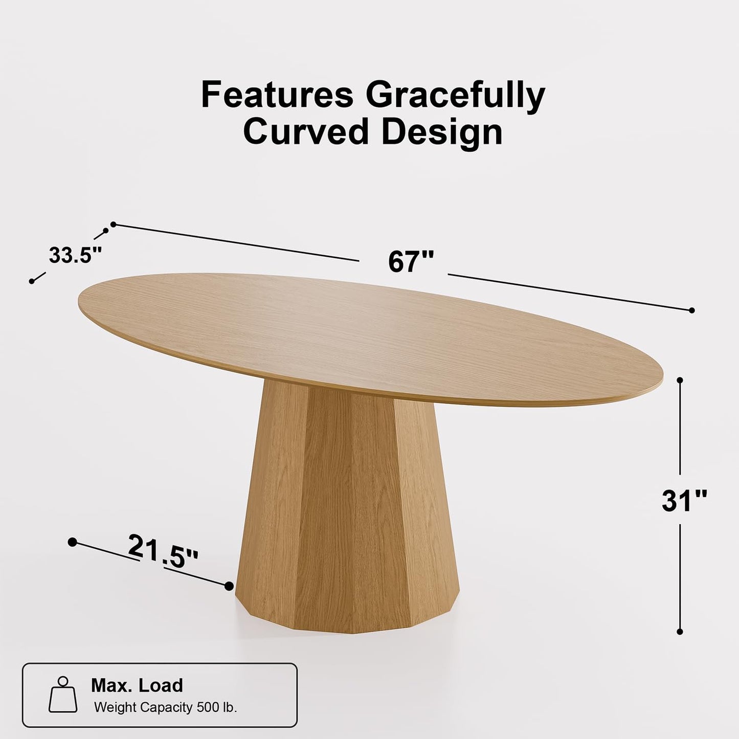 Casaphoria 67" Oval Dining Table, Modern Wood Kitchen Table with Cone Shaped Strip Polygonal Base for Living Room & Dining Room, Easy Assembly Farmhouse Furniture for 4-6, Oak