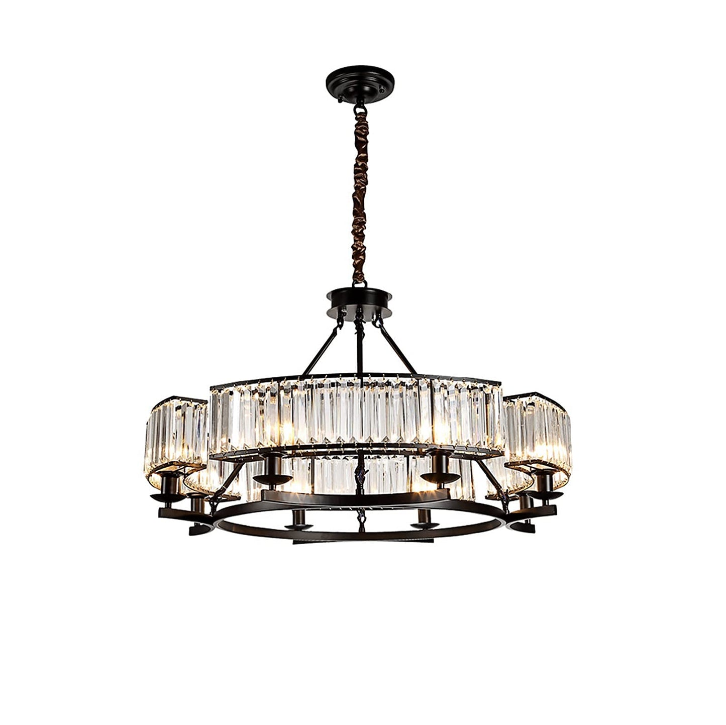 yomay Farmhouse Crytal Chandeliers Dining Room Pendant Light Fixture Black Chandelier with K9 Crystal for Living Room Dining Room Foyer High Ceiling