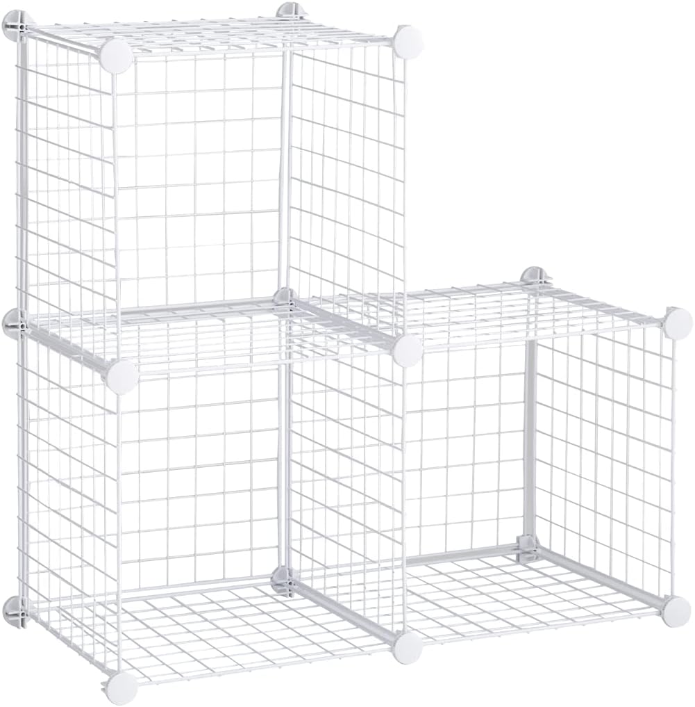 Rubbermaid 3 Piece Stackable Storage Wire Cube Set, Easy Assemble, White, Multi-Use Home Organizer for Closet/Toys