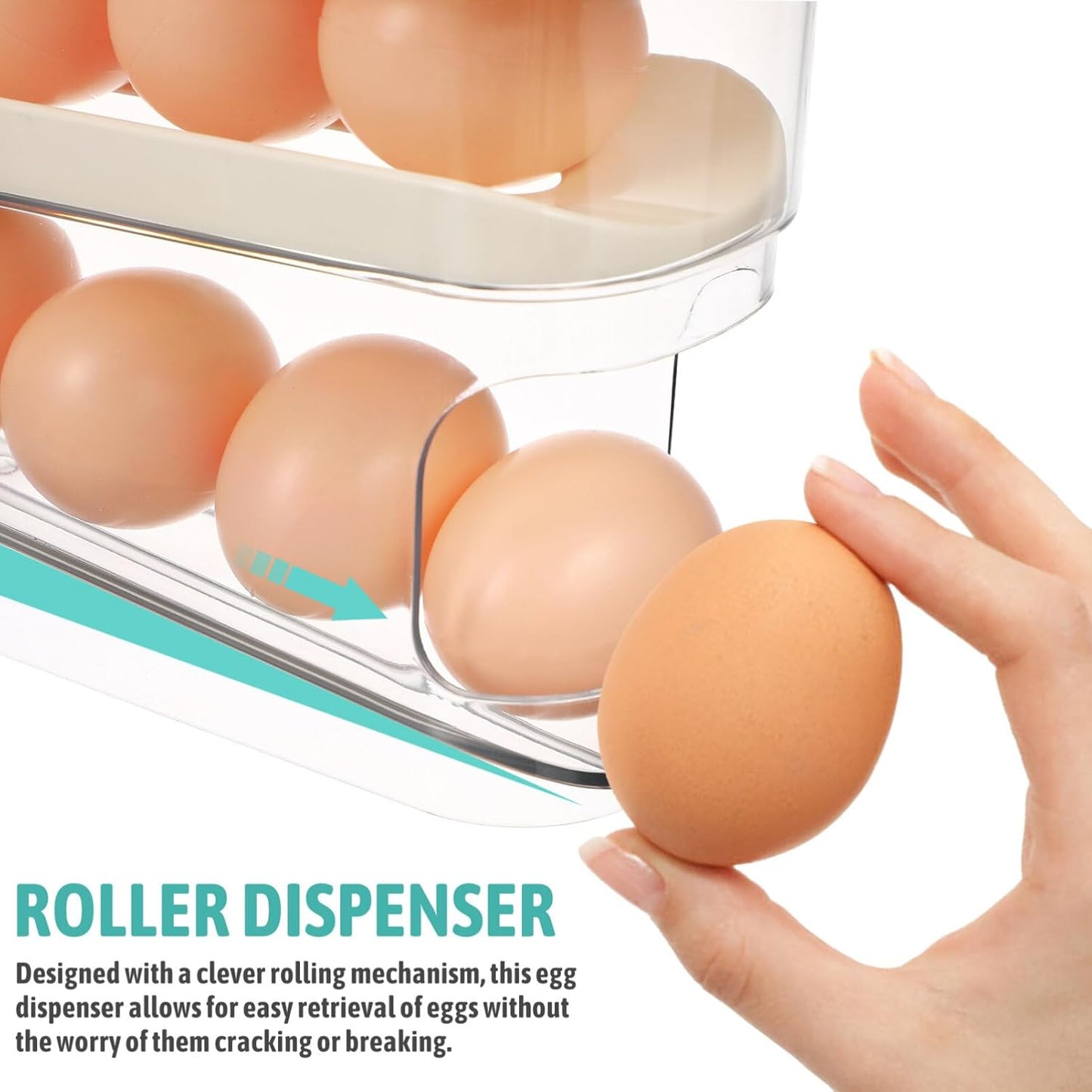 PRETYZOOM Automatic Rolling Egg Holder for Fridge, Home Egg Dispensing Organizer Refrigerator