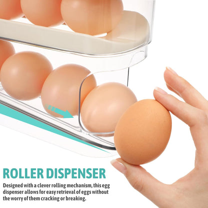 PRETYZOOM Automatic Rolling Egg Holder for Fridge, Home Egg Dispensing Organizer Refrigerator